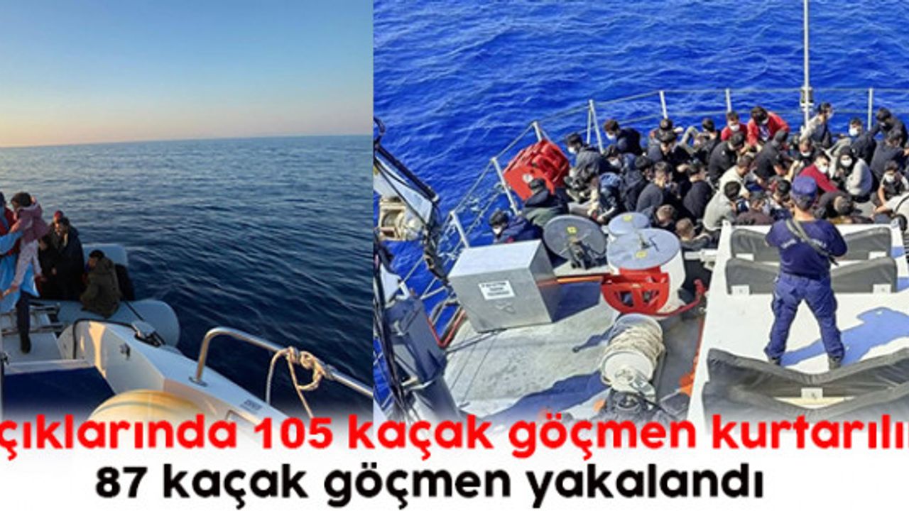 İzmir açıklarında 105 kaçak göçmen kurtarılırken, 87 kaçak göçmen yakalandı