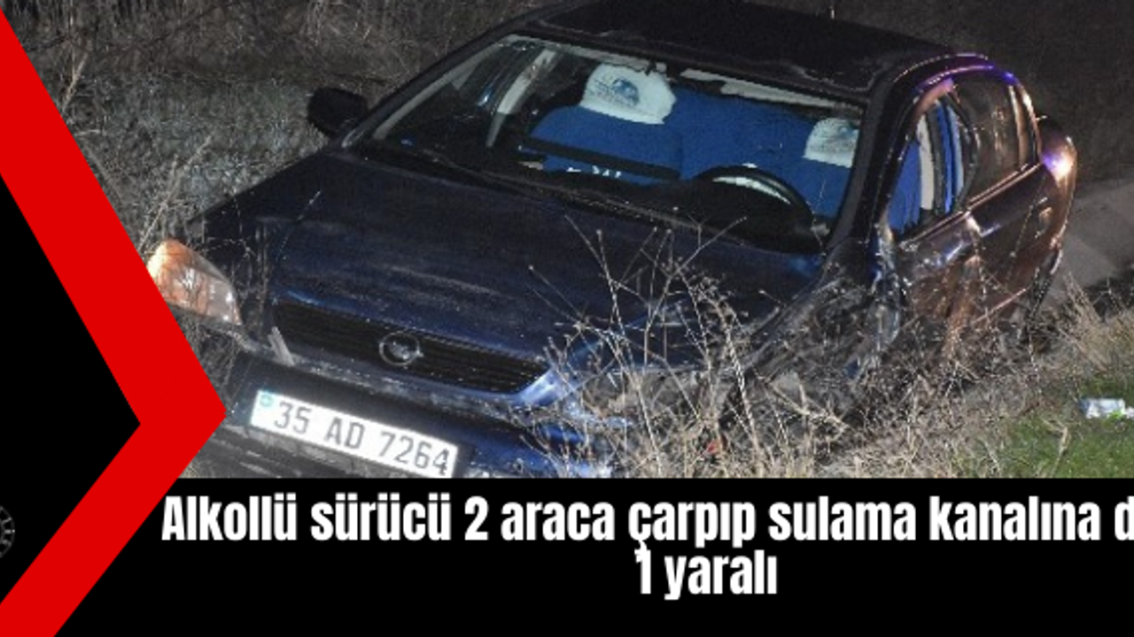 Alkollü sürücü 2 araca çarpıp sulama kanalına düştü: 1 yaralı