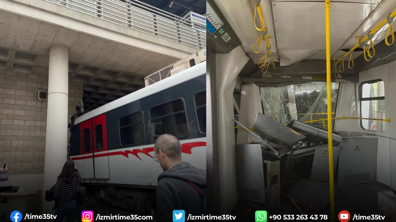 İzmir'de seyir halindeki metro raydan çıkarak duvara çarptı