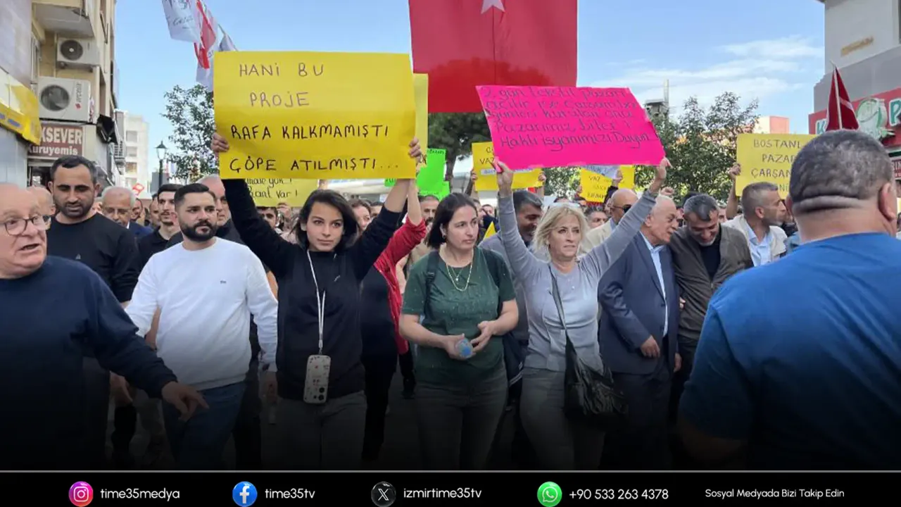 Pazarcı esnafından Karşıyaka'da oturma eylemi