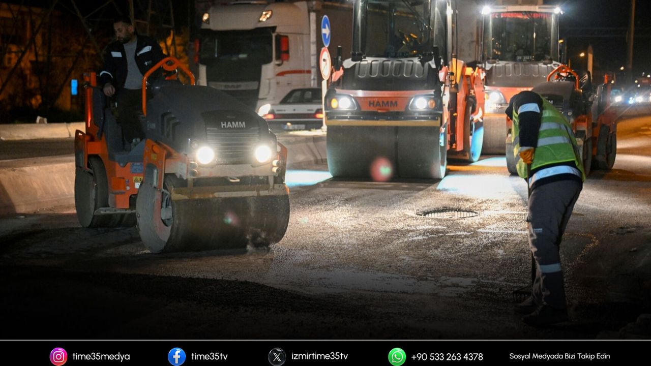 Bornova’da asfalt çalışmaları gece mesaisiyle devam etti