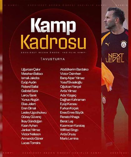 Galatasaray'ın Avusturya kamp kadrosu açıklandı