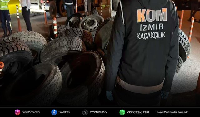 Kemalpaşa'da lastik arasına gizlenen kaçak sigara yakalandı