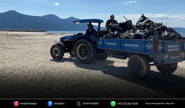 Kuşadası Belediyesi'nden plajlarda yoğun temizlik mesaisi