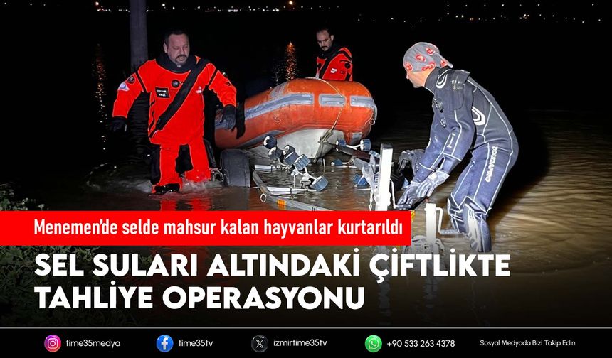 Menemen’de selde mahsur kalan hayvanlar kurtarıldı