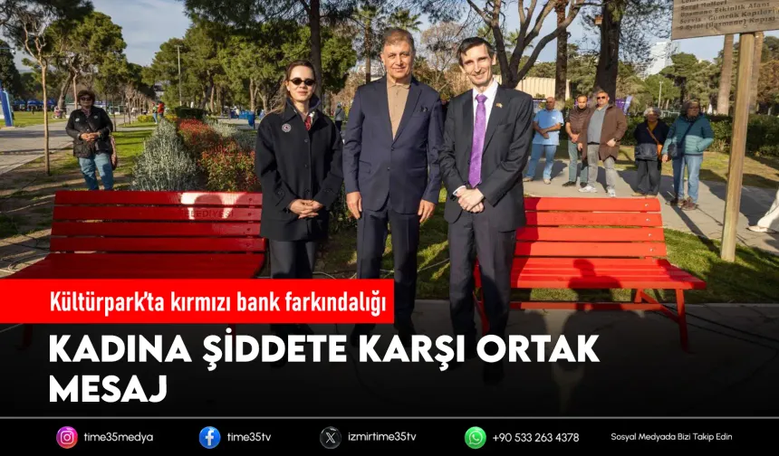 İzmir’de kadına şiddete karşı “kırmızı bank” mesajı