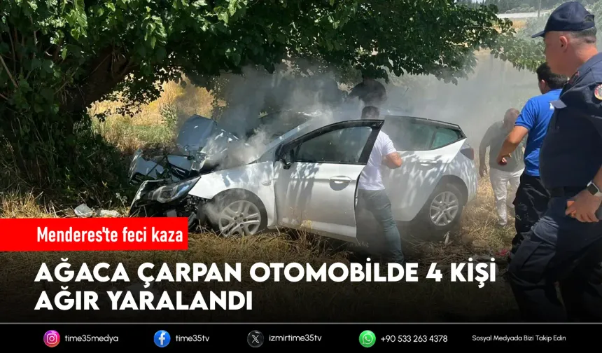 İzmir'de otomobil, ağaca çarptı: 4 ağır yaralı