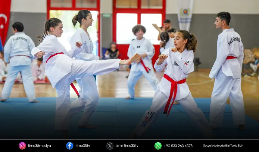 Gaziemirli 81 taekwondocu kuşak atlamak için ter döktü