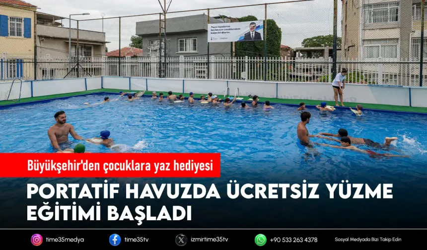 İzmir Büyükşehir'in portatif havuzu çocuklarla buluştu