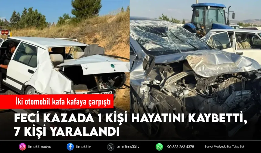 Otomobiller kafa kafaya çarpıştı: 1 ölü, 7 yaralı