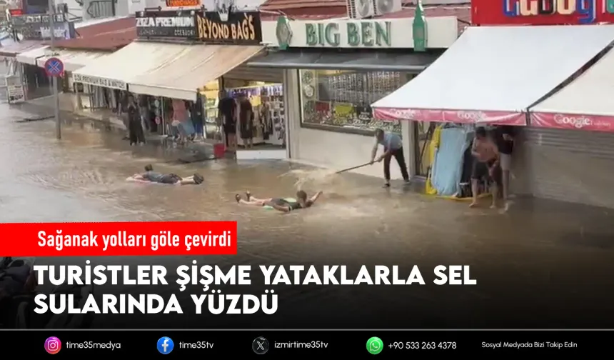 Şişme yataklarla sel sularında yüzdüler
