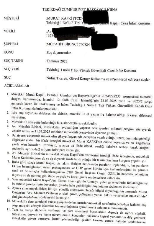 Ozgur Ozel Mucahit Birinci Dosyasini Acikladi Belge Paylasti