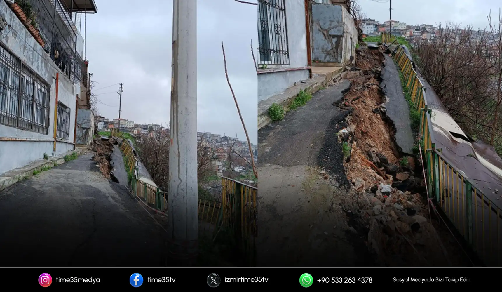 İzmir’de sağanak sonrası yol çöktü